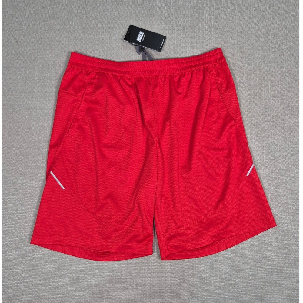 MIER Mens Athletic Gym Shorts Red Mesh Breathable Performance Size L New